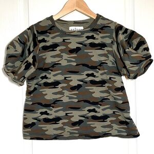 ANTHROPOLOGIE Velvet by Graham & Spencer Camo Puff Sleeve Gorpcore Army Green, S